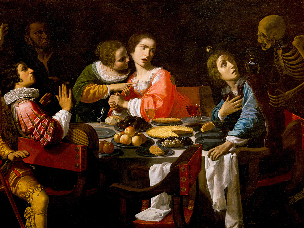 Giovanni Martinelli, De dood komt aan de bankettafel, ca. 1635